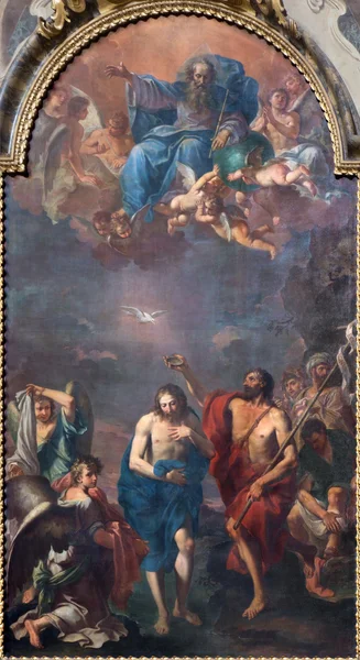 BOLOGNA, ITALY - MARCH 15, 2014: The Baptism of Christ by Ercole Graziani from 17. cent. in Dom - Saint Peters baroque church. — Stock Photo, Image