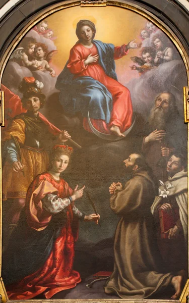 BERGAMO, ITALY - JANUARY 26, 2014: The Immaculate conception with the saints by Cristoforo Allori from 17. cent.in the church Chiesa di San Pancrazio. — Stock Photo, Image