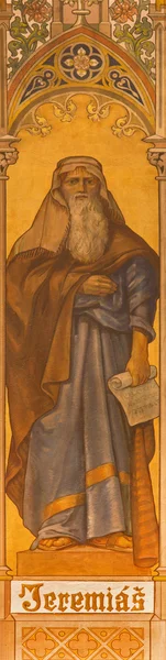 TRNAVA, SLOVAKIA - OCTOBER 14, 2014: The neo-gothic fresco of prophet Jeremiah by Leopold Bruckner (1905 - 1906) in Saint Nicholas church. — Stock Photo, Image