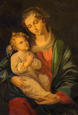 Trnava, Slovakya - 14 Ekim 2014: Madonna St.Nicholas Kilisesi Kutsal'bilinmeyen ressam tarafından boya.