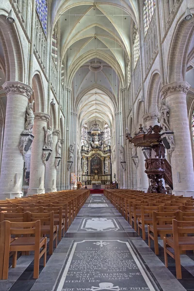 Mechelen, Bélgica - 14 de junio de 2014: la iglesia de nuestra señora a través de dyle. — Zdjęcie stockowe