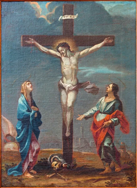 PADUA, ITALIE - 9 SEPTEMBRE 2014 : Peinture de la scène de la Crucifixion dans l'église Cathédrale Santa Maria Assunta (Dôme) à partir de 18. cent.by peintre inconnu dans le cadre du Chemin de Croix . — Photo