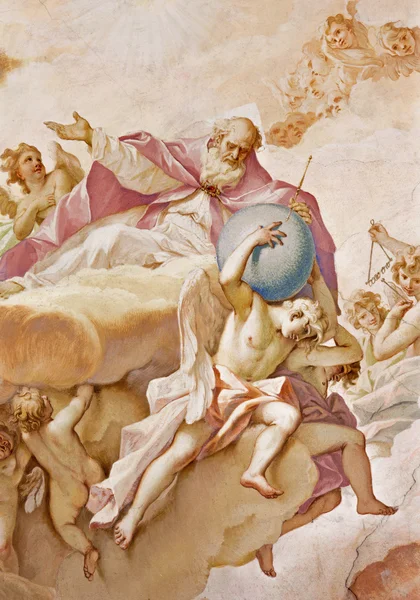 PADUA, ITALY - SEPTEMBER 8, 2014: The Father of eternity. Fresco on the main apse of Basilica di Santa Giustina by Sebastiano Ricci (1700). — Stock Photo, Image