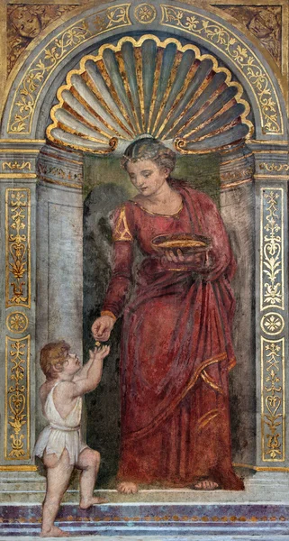 PADUA, ITALIA - 8 SETTEMBRE 2014: L'affresco dell'Amore cardinale viruto nella cappella Santa Maria della Carita di Dosso Dossi (1486 - 1542) nella chiesa di San Francesco del Grande . — Foto Stock