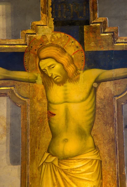 PADUA, ITALIA - 9 DE SEPTIEMBRE DE 2014: El detalle de la crucifixión del año 1370 por Guariento en el presbiterio de la iglesia Chiesa degli Eremitani (Iglesia de las Eremitas ). —  Fotos de Stock