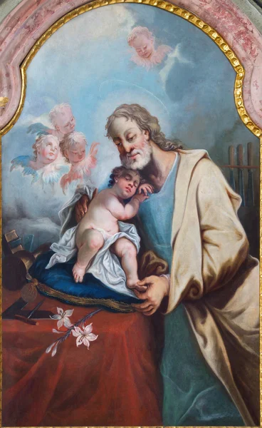 SAN ANTONIO, SLOVACCHIA - 26 FEBBRAIO 2014: San Giuseppe dipinge nella cappella del palazzo di Sant'Antonio di Anton Schmidt dagli anni 1750 - 1752 . — Foto Stock