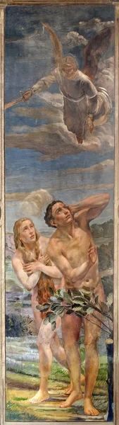VERONA - JANUARY 27: Fresco of expulsion of Adam and Eva from Paradise  by Agostino Pegrassi from year 1932 in San Bernardino church and Canossa chapel on January 27, 2013 in Verona, Italy. — ストック写真