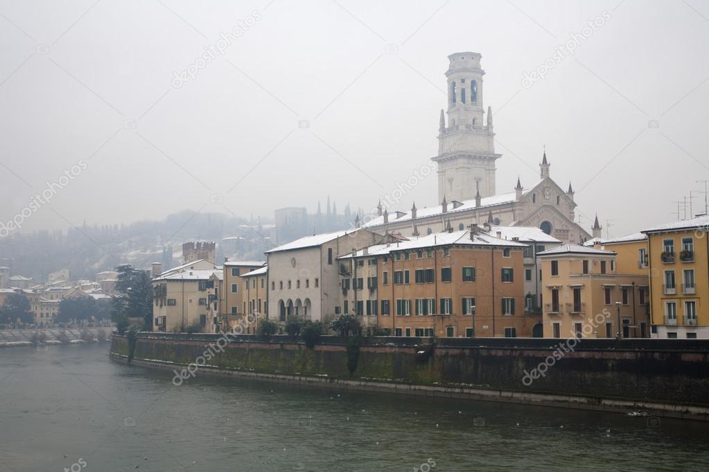 Verona - Duomo and Adige river in winter