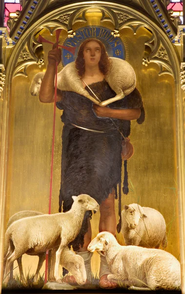 Jesus Christ - good shepherd paint from viligiardi - Siena - church San Francesco — Stock Photo, Image