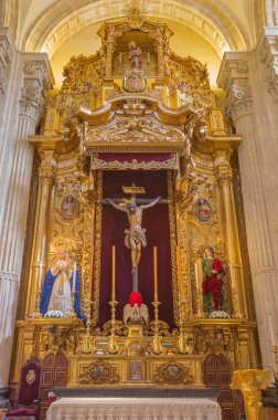 Sevilla, İspanya - 28 Ekim 2014: El Cristo del Amor Juan de Mesa (1620) içinde Barok kilise El Salvador (Iglesia del Salvador tarafından yan sunak).