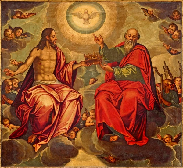 西班牙塞维利亚-2014 年 10 月 29 日: 三位一体涂料在文艺复兴风格的教堂教堂 de la Anunciacion 由 Marcelo Coffermans (1560). — 图库照片