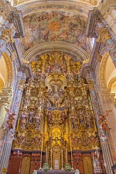 Sevilla, İspanya - 28 Ekim 2014: Ana sunak (1770 - 1778) cayetano de Acosta ile El Salvador barok Kilisesi (Iglesia del Salvador) .