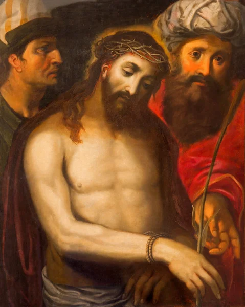 SEVILLE, ESPANHA - OUTUBRO 28, 2014: A pintura de Jesus Cristo em vínculo na Igreja barroca de El Salvador (Iglesia del Salvador) por pintor desconhecido (1600 ). — Fotografia de Stock