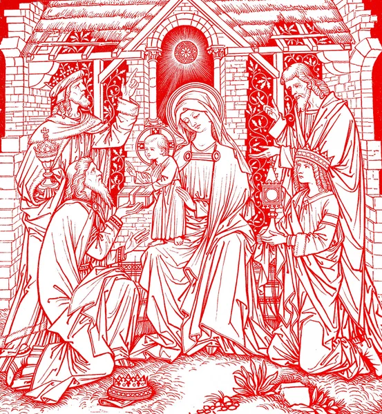 Trzech królów na czerwono - Boże Narodzenie — Zdjęcie stockowe