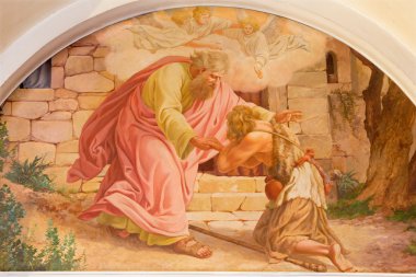 Vienna, Avusturya - 17 Aralık 2014: Josef Kastner Hemşehrilerine sahne dönüş 20 büyük. cent. Erloserkirche kilisede.
