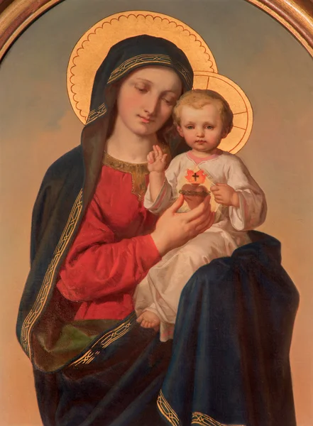 VIENA, AUSTRIA - 17 DE DICIEMBRE DE 2014: La pintura de la Virgen en el altar lateral de la iglesia Sacre Coeur por Anna Maria von Oer (1846-1929 ). —  Fotos de Stock
