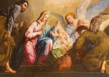 Vienna, Avusturya - 17 Aralık 2014: Nativity boya papaz Salesianerkirche Kilisesi tarafından Giovanni Antonio Pellegrini (1725-1727).