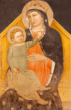 Verona - 27 Ocak: madonna fresk ile 13 çocuk. -14. cent. Basilica san zeno içinde 27 Ocak 2013 yılında Verona, İtalya.
