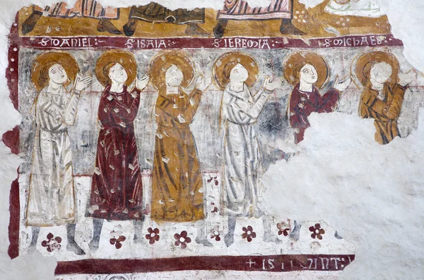 BERGAMO - JANUARY 26: Fresco ofprophets from church Michele al pozzo bianco. Frescos of main nave is from year 1440 on January 26, 2013 in Bergamo, Italy. — Stock Photo, Image