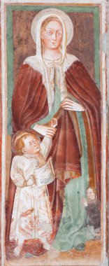 Bergamo - 26 Ocak: Meryem Ana fresk gelen kilise michele al pozzo bianco. Ana nefin freskler olduğunu 1440 yıl 26 Ocak 2013 bergamo, İtalya.