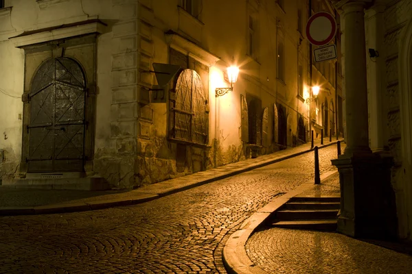 Prague - night aisle in Little quarter — Stock Photo, Image