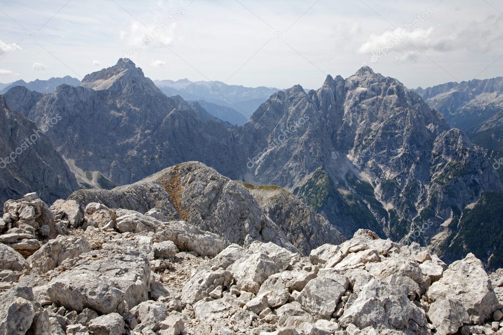 Julian alps - outlook from Spik peak to Prisojniks massif