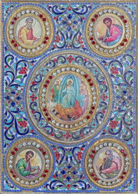 BETHLEHEM, ISRAEL - MARCH 6, 2015: The detail of the binding of liturgical book from 19. cent. in Syrian orthodox church.