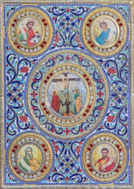 BETHLEHEM, ISRAEL - MARCH 6, 2015: The detail of the binding of liturgical book from 19. cent. in Syrian orthodox church.