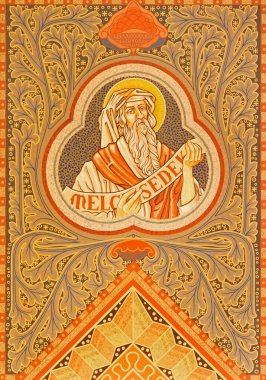 JERUSALEM, ISRAEL - MARCH 3, 2015: The high priest Melchzedek. Paint on the ceiling of Evangelical Lutheran Church of Ascension designed by H. Schaper and F. Pfannschmidt (1988-1991).