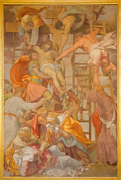 ROME, ITALY - MARCH 25, 2015: The Deposition of the cross fresco by Daniele da Volterra (after 1546) in church Chiesa della Trinita dei Monti. — Zdjęcie stockowe