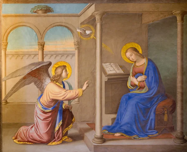 ROME, ITALY - MARCH 25, 2015: The Annunciation fresco by Joseph Erns Tunner (1830) in church Chiesa della Trinita dei Monti.