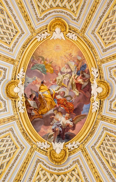 ROME, ITALY - MARCH 25, 2015: The fresco in cupola of church Chiesa della Santissima Trinita degli Spanoli - The Mission of the Trinitarian order (1748) by Gregorio Guglielmi. — 图库照片