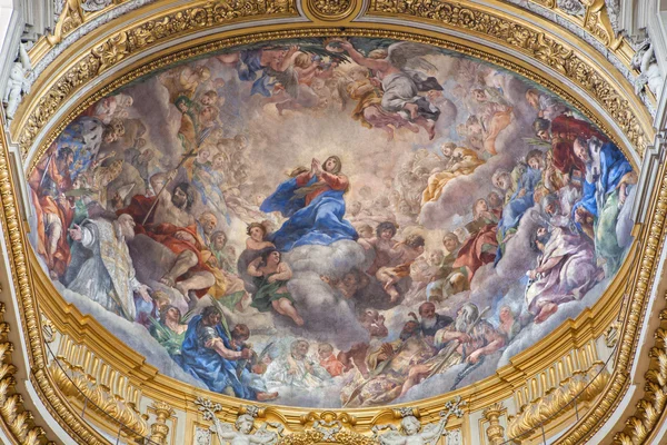 ROME, ITALY - MARCH 26, 2015: The of baroque fresco of Assumption of Virgin Mary in church Chiesa Nuova (Santa Maria in Vallicella) by Pietro da Cortona (1659 - 1660). — 图库照片