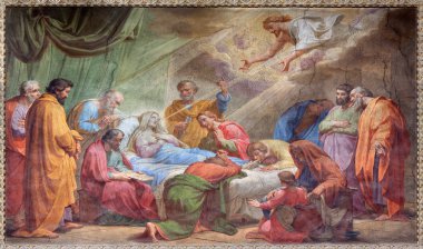 ROME, ITALY - MARCH 27, 2015: The Dormition of Virgin Mary fresco in Basilica di Sant Agostino (Augustine) by Pietro Gagliardi form 19. cent.