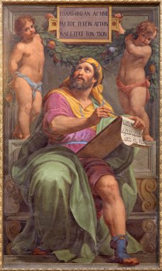 ROME, ITALY - MARCH 27, 2015: The prophet Micah fresco in Basilica di Sant Agostino (Augustine) by Pietro Gagliardi form 19. cent.
