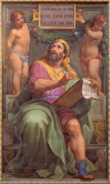 ROME, ITALY - MARCH 27, 2015: The prophet Micah fresco in Basilica di Sant Agostino (Augustine) by Pietro Gagliardi form 19. cent. clipart