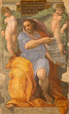 ROME, ITALY - MARCH 27, 2015: The prophet Isaiah fresco in Basilica di Sant Agostino (Augustine) by Raffaello form year 1512.