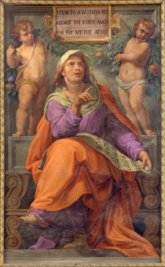 ROME, ITALY - MARCH 27, 2015: The prophet Daniel fresco in Basilica di Sant Agostino (Augustine) by  Pietro Gagliardi form 19. cent. clipart