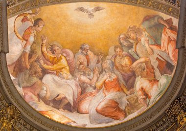 ROME, ITALY - MARCH 27, 2015: The Pentecost fresco in church Santa Maria dell Anima by Francesco Salviati from 16. cent.