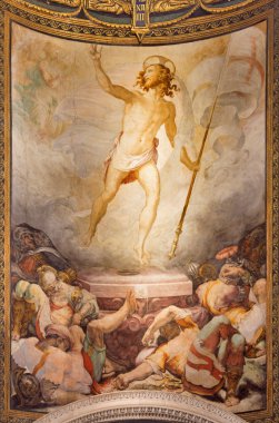 ROME, ITALY - MARCH 27, 2015: The Resurrection fresco in church Santa Maria dell Anima by Francesco Salviati from 16. cent. clipart