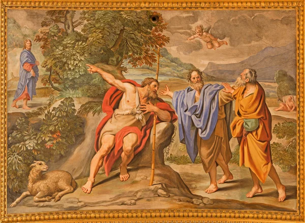 Rom, Italien - 27 mars 2015: Fresco som The Johannes Döparen visar Kristus kyrkan Basilica di Sant Andrea della Valle av Domenichino (1621-1628) — Stockfoto