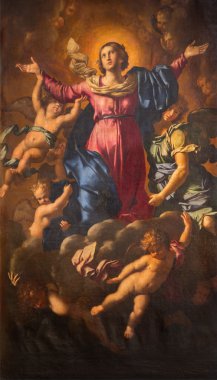 ROME, ITALY - MARCH 26, 2015: The Assumption of Virgin Mary by Domenico Cerrini (1609 - 1681) in church Chiesa Nuova (Santa Maria in Vallicella).