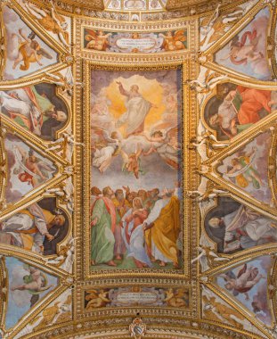 ROME, ITALY - MARCH 26, 2015: The fresco of Ascension of the Lord and Four Evangelists in the ceiling of church Chiesa di Santa Maria ai Monti by Ilario Casolani from 16. cent. clipart