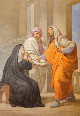 ROME, ITALY - MARCH 27, 2015: The fresco of st. Augustine and his mother st. Monica in Basilica di Sant Agostino (Augustine) by  by Pietro Gagliardi form 19. cent. clipart