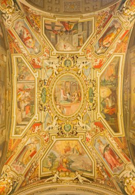 ROME, ITALY - MARCH 27, 2015: The ceiling fresoc by G. B. Ricci (1585) in church Chiesa di San Agostino and chapel of st. Nicholas of Tolentino.