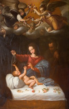 ROME, ITALY - MARCH 27, 2015: The Madonna of the Roses by D. Spagnolo (1589)  in Basilica di Sant Agostino (Augustine).