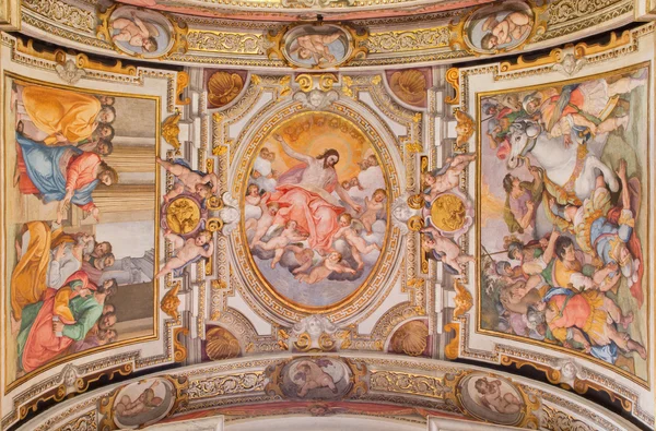 ROME, ITALIE - 26 MARS 2015 : La fresque du plafond par G. B. Ricci frokm 16. cent. dans l'église Chiesa di Santa Maria in Transpontina et chapelle de saint Pierre et Paul avec l'Ascension comme motif central . — Photo