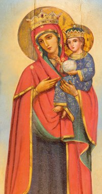 JERUSALEM, ISRAEL - MARCH 3, 2015: The Madonna painting on the wood in orthodox church Tomb of the Virgin Mary by unknown artist of 19. cent.