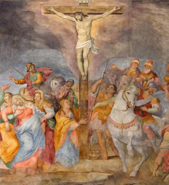 ROME, ITALY - MARCH 25, 2015: The detail of Crucifixion fresco in church Chiesa San Marcello al Corso by G. B. Ricci (1613).
