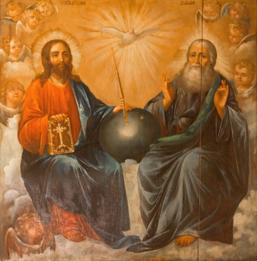 JERUSALEM, ISRAEL - MARCH 3, 2015: The Holy Trinity painting from Church of the Holy Sepulchre by unknown artist of 19. cent.